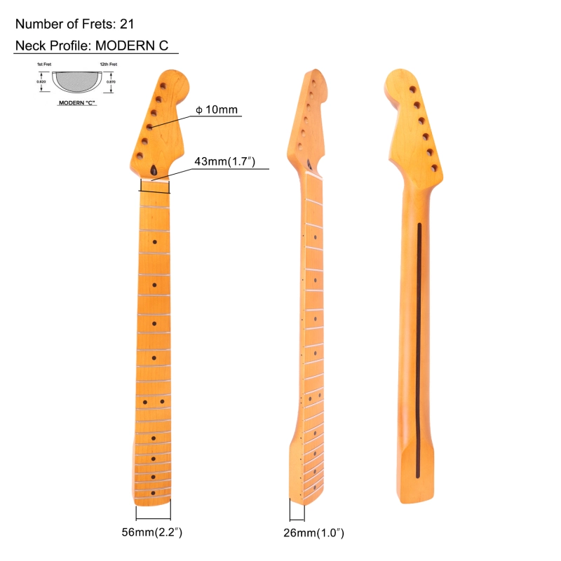 Stratocaster Guitar Neck Maple Neck 9.5" Radius 10 mm Holes 21 Frets Satin Finish