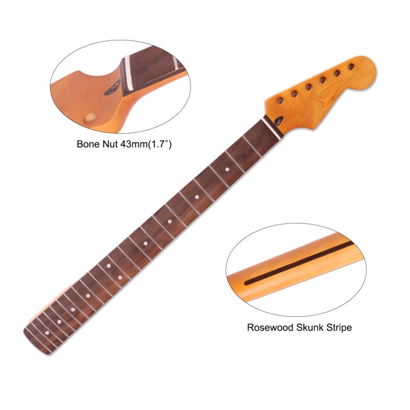 Stratocaster Guitar Neck Rosewood Fretboard Maple Neck 12" Radius 10 mm Holes 22 Frets Satin Finish