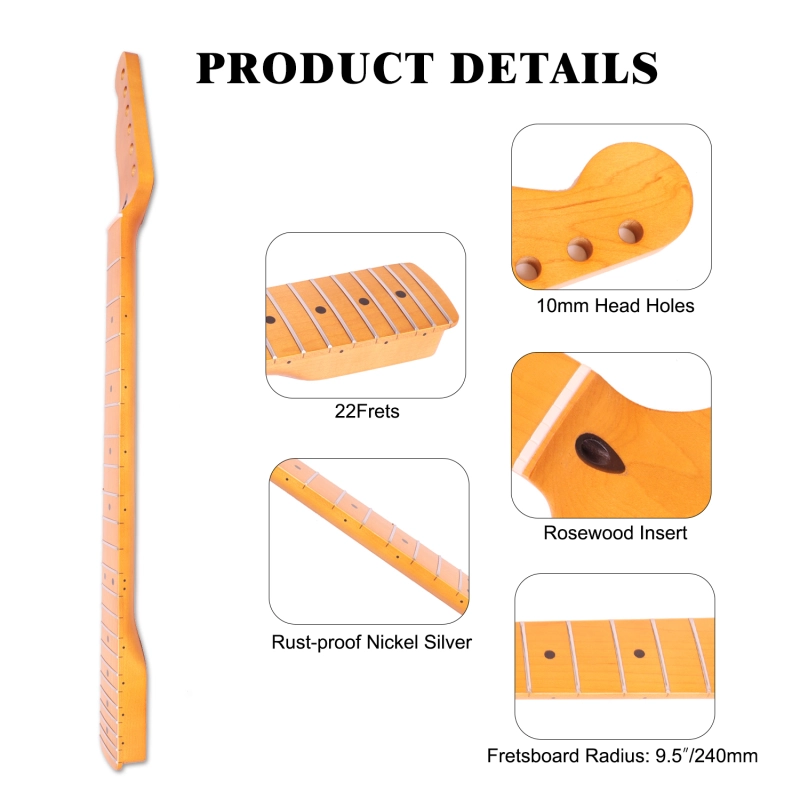 Left-handed Stratocaster Guitar Neck Maple Neck 9.5" Radius 10 mm Holes 22 Frets Satin Finish