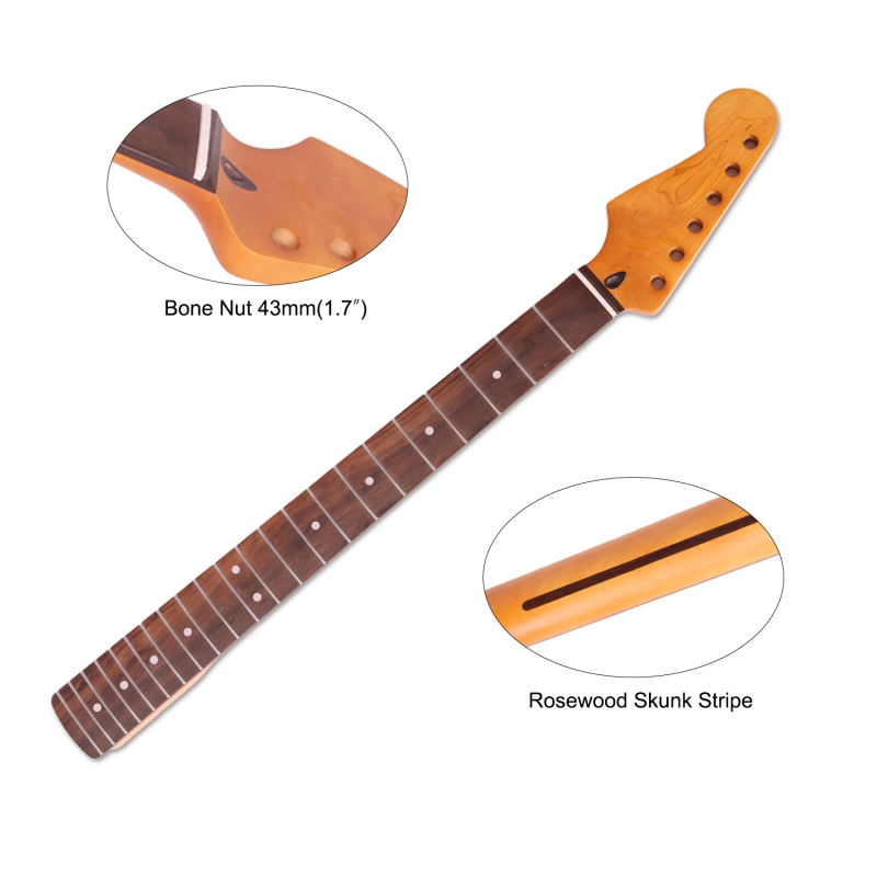 Left-handed Stratocaster Guitar Neck Rosewood Fretboard Maple Neck 9.5" Radius 10 mm Holes 22 Frets Satin Finish