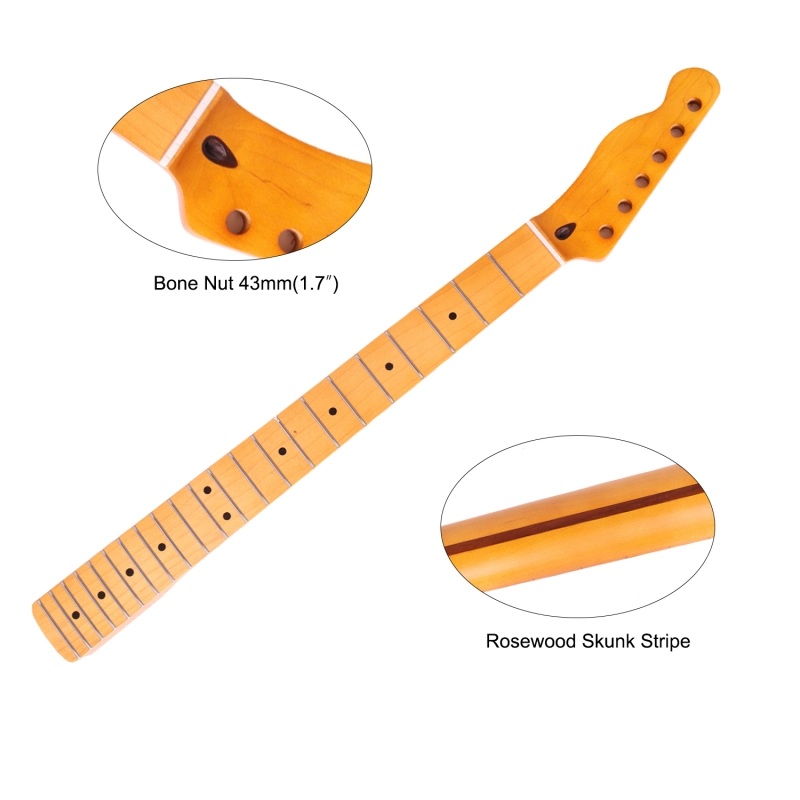 Left-handed Telecaster Guitar Neck Maple Neck 9.5" Radius 10 mm Holes 22 Frets Satin Finish