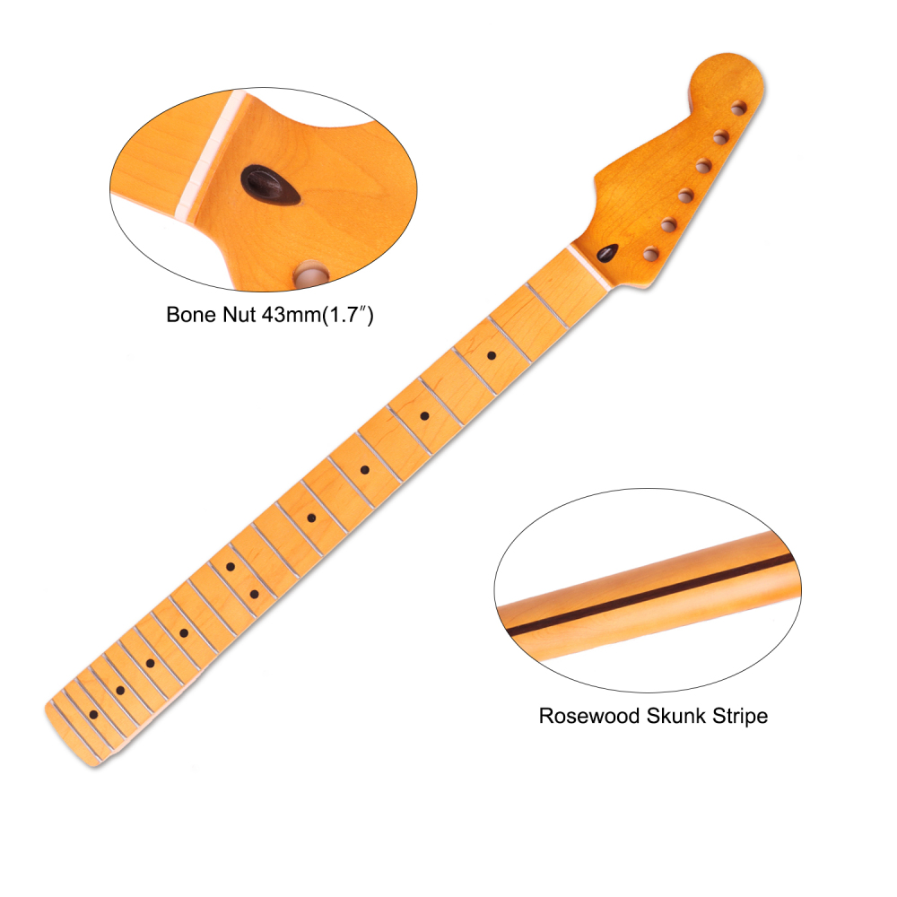 Left-handed Stratocaster Guitar Neck Maple Neck 9.5" Radius 10 mm Holes 22 Frets Satin Finish