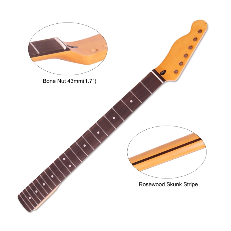 Left-handed Telecaster Guitar Neck Rosewood Fretboard Maple Neck 9.5" Radius 10 mm Holes 22 Frets Satin Finish
