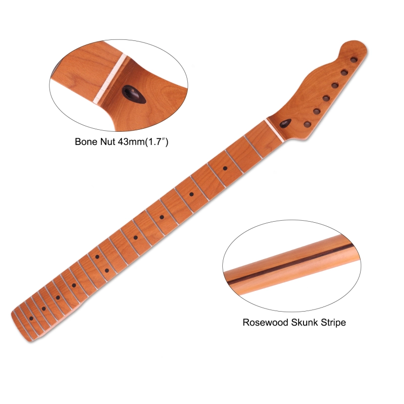 Left-handed Telecaster Guitar Neck Roasted Maple Neck 9.5" Radius 10 mm Holes 22 Frets Satin Finish