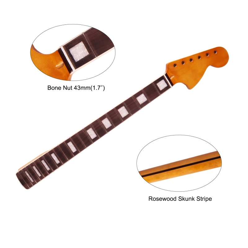 Stratocaster Guitar Neck Rosewood Fretboard Maple Neck 9.5" Radius 10 mm Holes 22 Frets Satin Finish Acrylic Inlay