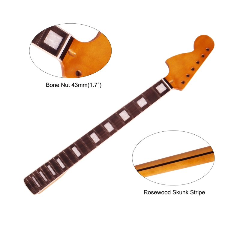 Left-handed Stratocaster Guitar Neck Rosewood Fretboard Maple Neck 9.5" Radius 10 mm Holes 22 Frets Satin Finish Acrylic Inlay