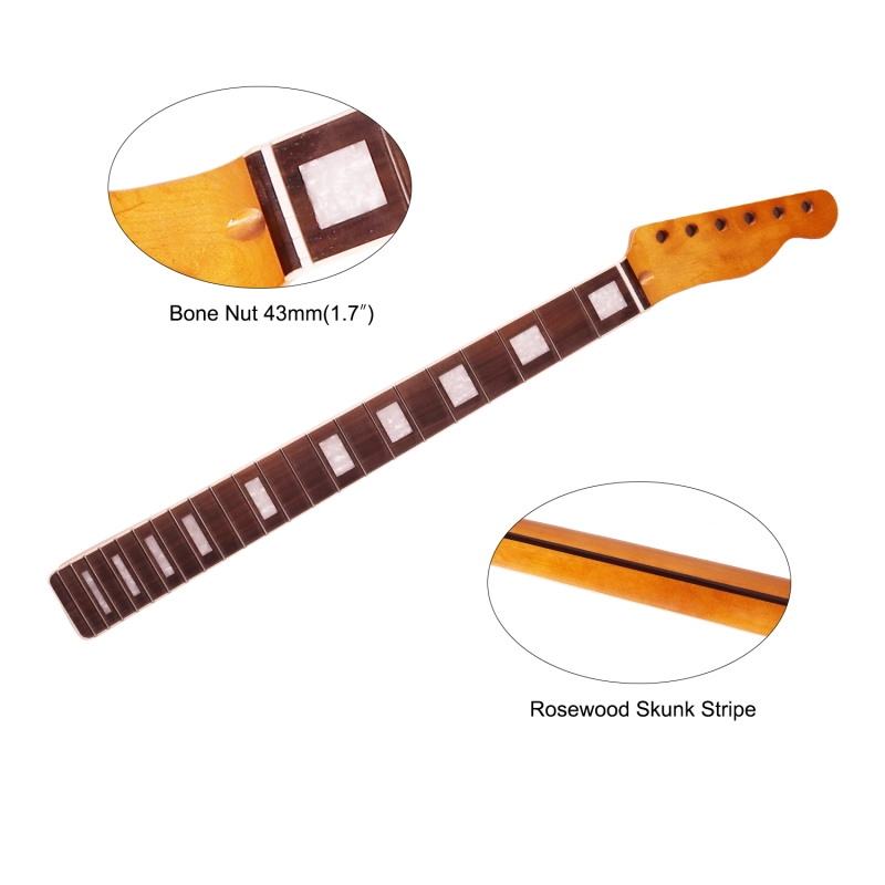 Telecaster Guitar Neck Rosewood Fretboard Maple Neck 9.5" Radius 10 mm Holes 22 Frets Satin Finish Acrylic Inlay