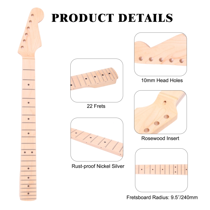 Premium Stratocaster Guitar Neck Selected Canadian Maple Fretboard 9.5" Radius 10 mm Holes 22 Frets Satin Finish Master Build