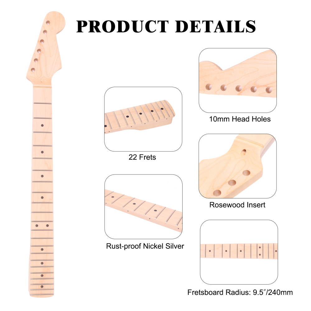Premium Stratocaster Guitar Neck Selected Canadian Maple Fretboard 9.5" Radius 10 mm Holes 22 Frets Satin Finish Master Build