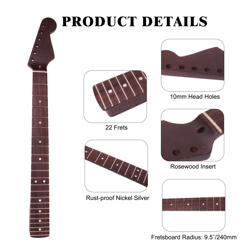Premium Stratocaster Quarter Sawn Black Wenge Guitar Neck Rosewood Fretboard 9.5" Radius 10 mm Holes 22 Frets Satin Finish Master Build