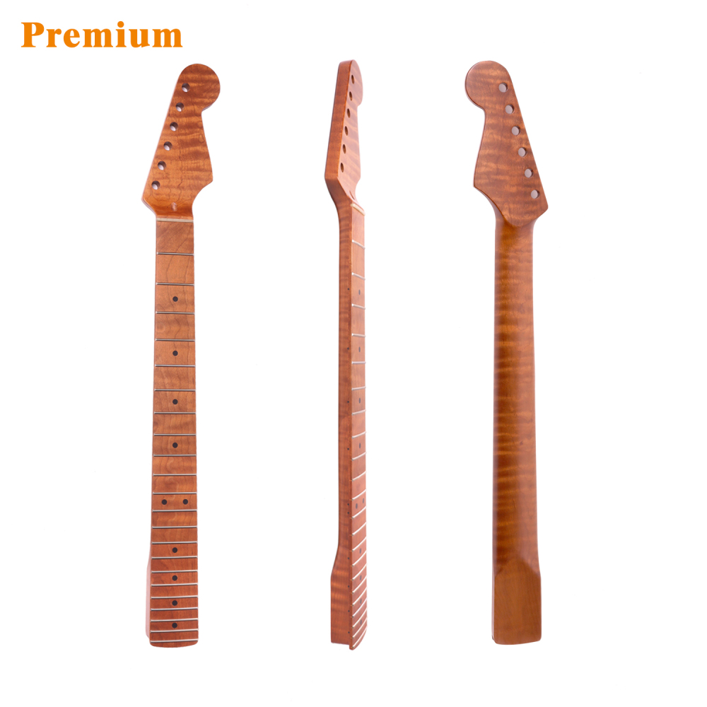 Premium Stratocaster Guitar Neck AAAAA Roasted Canadian Flame Maple Fretboard 9.5" Radius 10 mm Holes 22 Frets Satin Finish Master Build