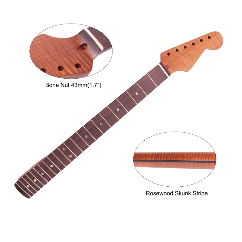 AAAAA Flame Maple  Stratocaster Guitar Neck Rosewood Fretboard Maple Neck 9.5 Radius 8 mm Holes 22 Frets Satin Finish