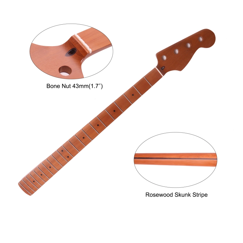4 Strings Precision Bass Guitar Neck Roasted Maple Neck 12" Radius 18 mm Holes 21 Frets Satin Finish