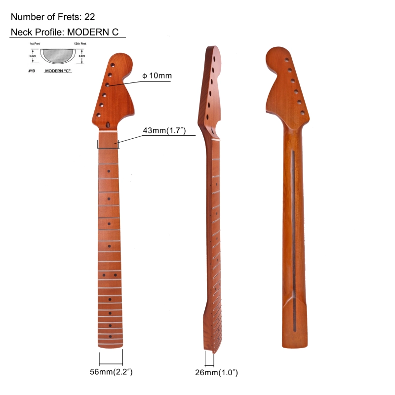 1970 Big Headstock Stratocaster Roasted Maple Neck 12" Radius 10 mm Holes 22 Frets Satin Finish
