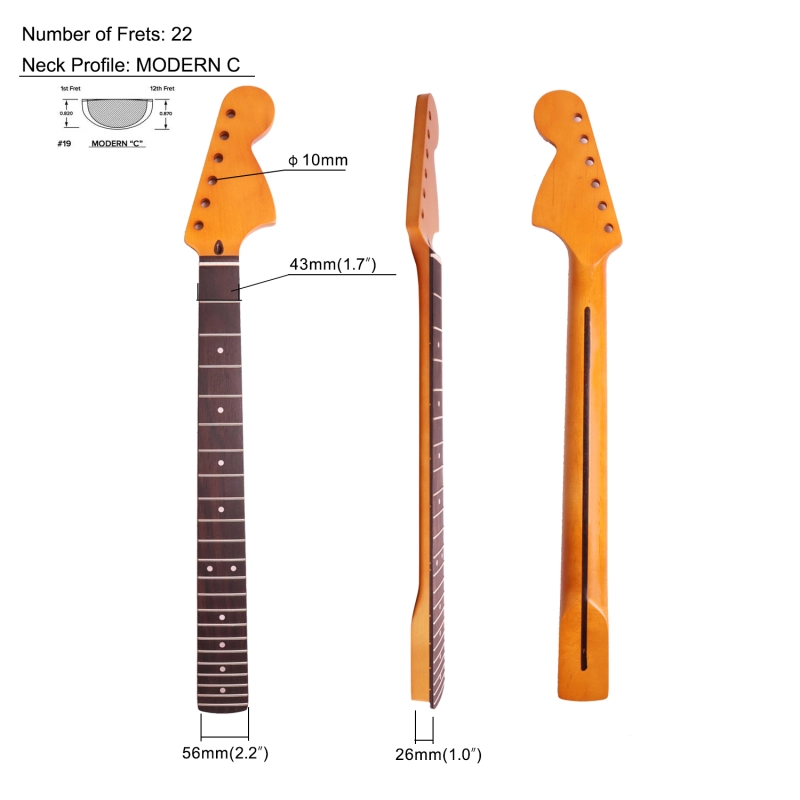 1970 Big Headstock Stratocaster Rosewood Fretboard Maple Neck 12" Radius 10 mm Holes 22 Frets Satin Finish