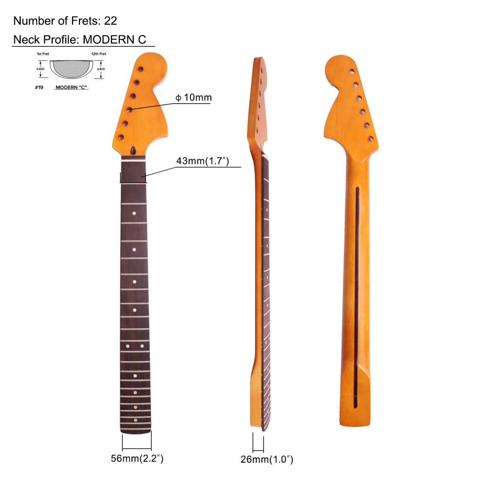 1970 Big Headstock Stratocaster Rosewood Fretboard Maple Neck 12" Radius 10 mm Holes 22 Frets Satin Finish