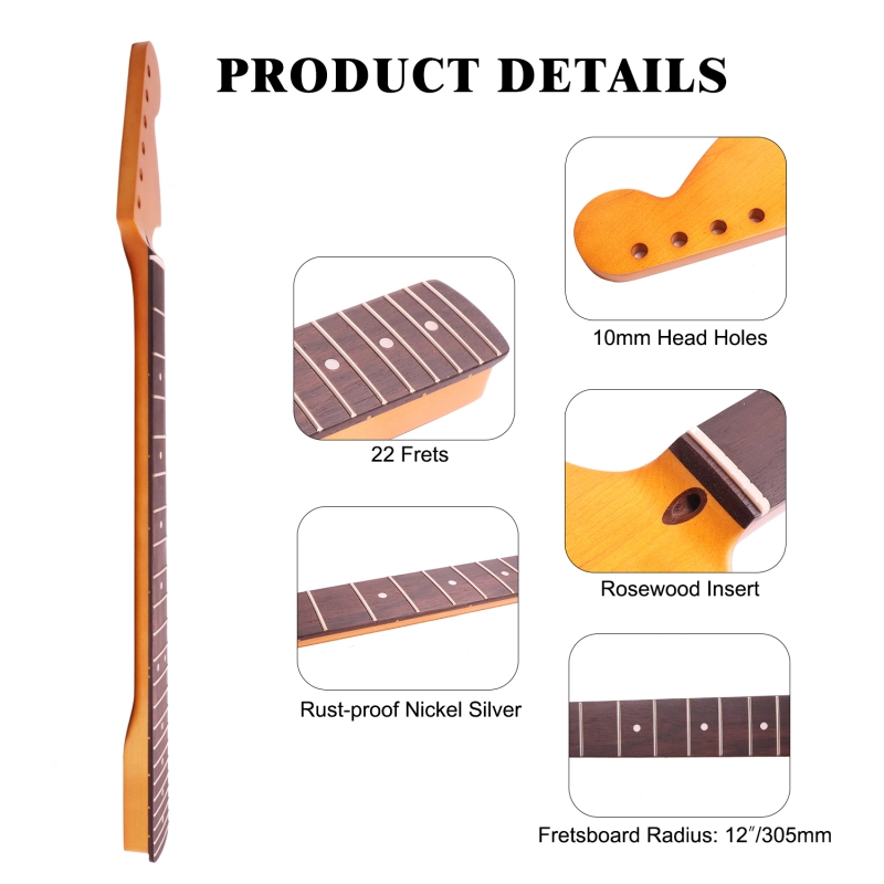 1970 Big Headstock Stratocaster Rosewood Fretboard Maple Neck 12" Radius 10 mm Holes 22 Frets Satin Finish