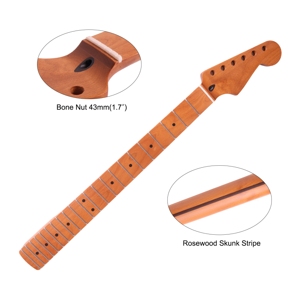 24.75" Scale Length Stratocaster Guitar Neck Rosewood Fretboard Maple Neck 12" Radius 10 mm Holes 22 Frets Satin Finish