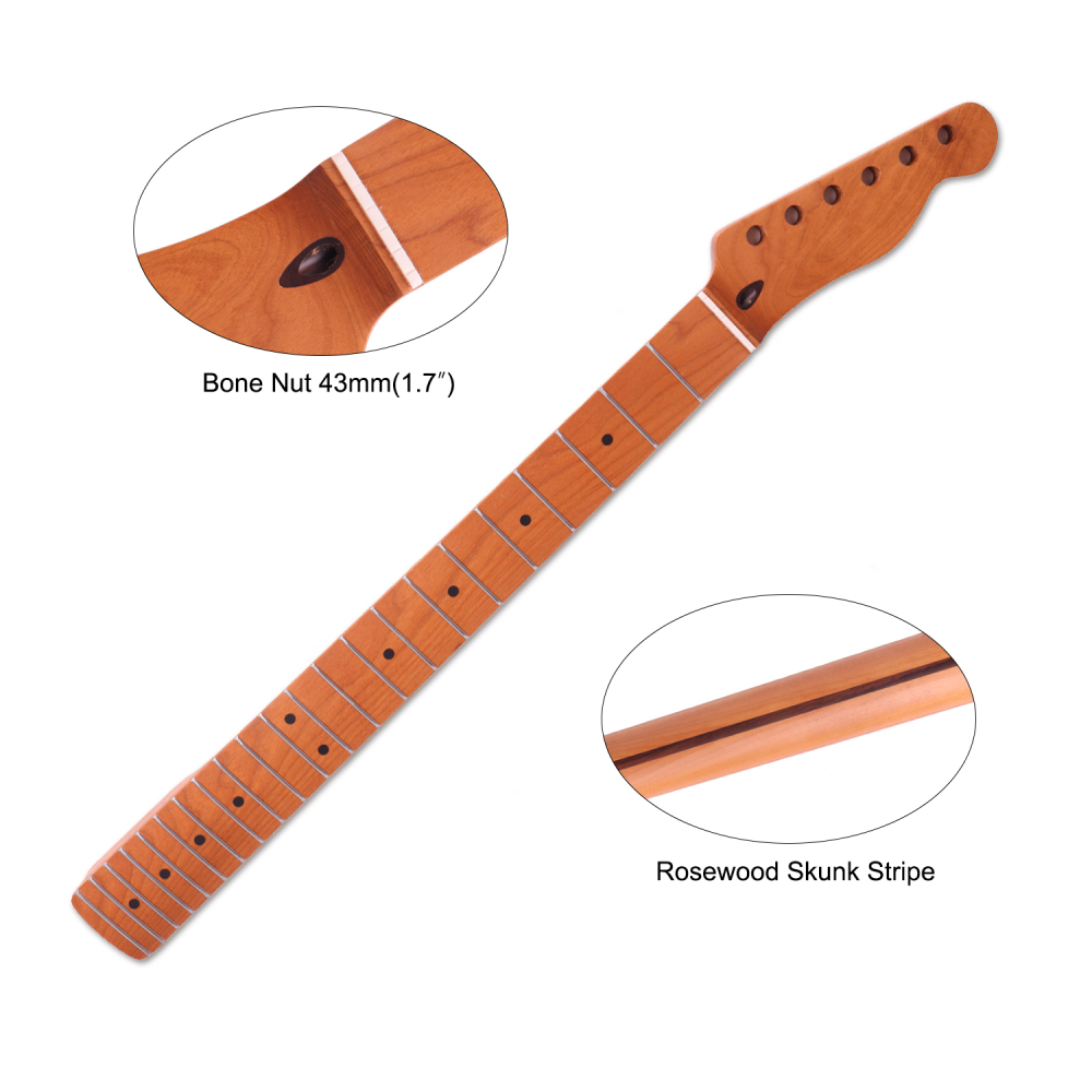 24.75" Scale Length Telecaster Guitar Neck Roasted Maple Neck 12" Radius 10 mm Holes 22 Frets Satin Finish