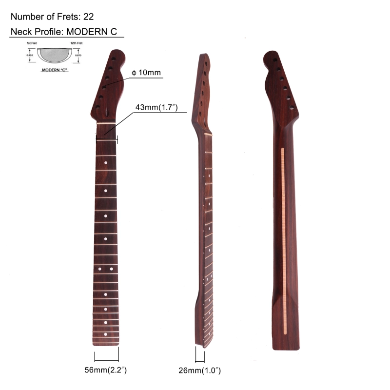 Premium Telecaster Quarter Sawn Black Wenge Guitar Neck Rosewood Fretboard 9.5" Radius 10 mm Holes 22 Frets Satin Finish Master Build