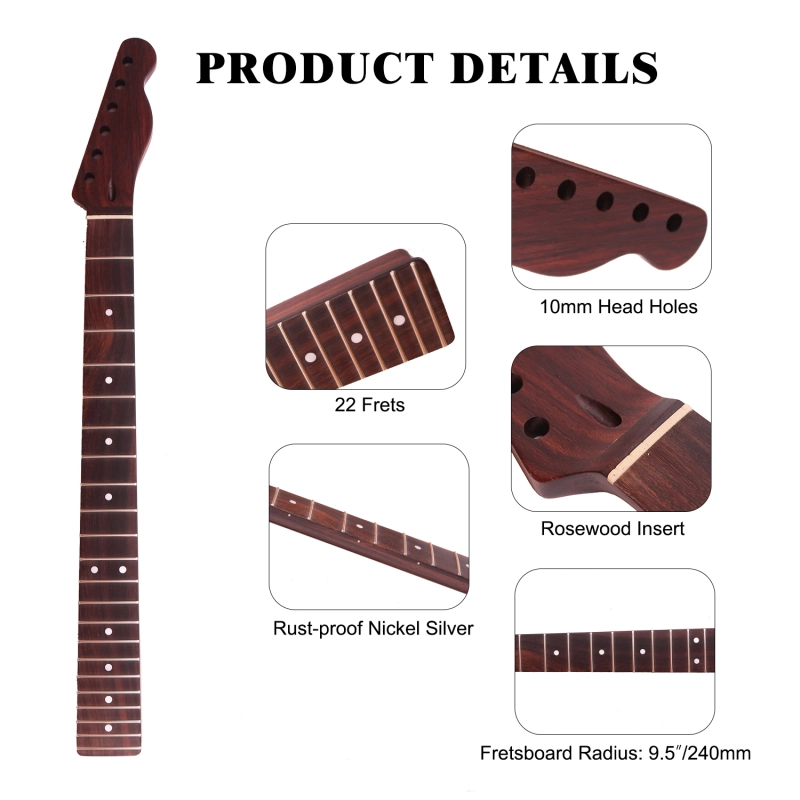 Premium Telecaster Quarter Sawn Black Wenge Guitar Neck Rosewood Fretboard 9.5" Radius 10 mm Holes 22 Frets Satin Finish Master Build