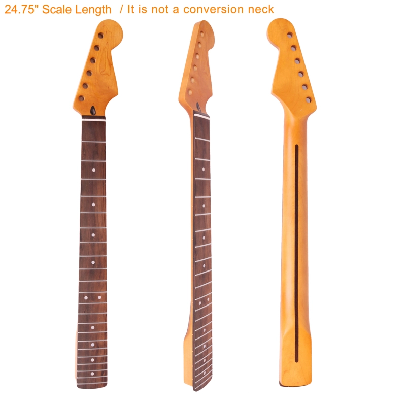 24.75" Scale Length Stratocaster Guitar Neck Rosewood Fretboard Maple Neck 12" Radius 10 mm Holes 22 Frets Satin Finish