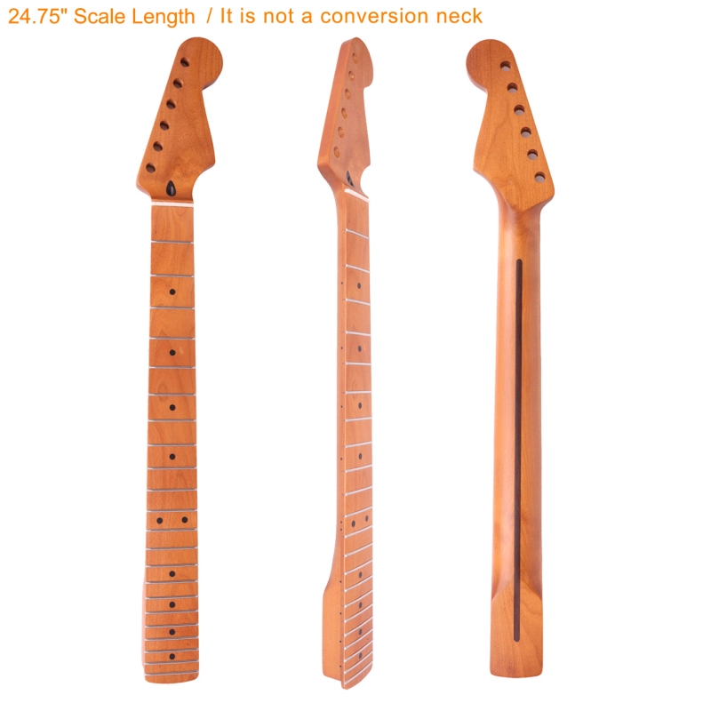 24.75" Scale Length Stratocaster Guitar Neck Roasted Maple Neck 12" Radius 10 mm Holes 22 Frets Satin Finish