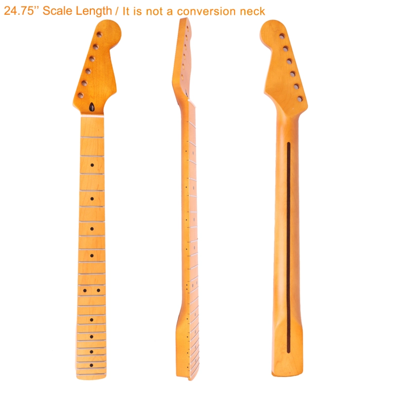 24.75" Scale Length Stratocaster Guitar Neck Maple Neck 12" Radius 10 mm Holes 22 Frets Satin Finish