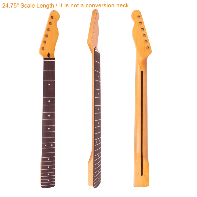 24.75" Scale Length Telecaster Guitar Neck Rosewood Fretboard Maple Neck 12" Radius 10 mm Holes 22 Frets Satin Finish