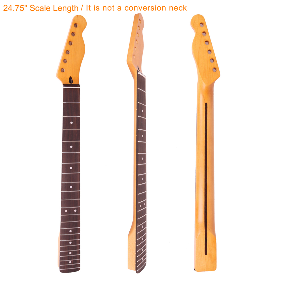 24.75" Scale Length Telecaster Guitar Neck Rosewood Fretboard Maple Neck 12" Radius 10 mm Holes 22 Frets Satin Finish