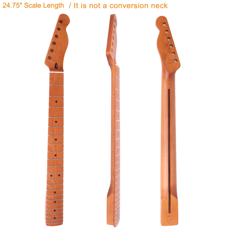 24.75" Scale Length Telecaster Guitar Neck Roasted Maple Neck 12" Radius 10 mm Holes 22 Frets Satin Finish