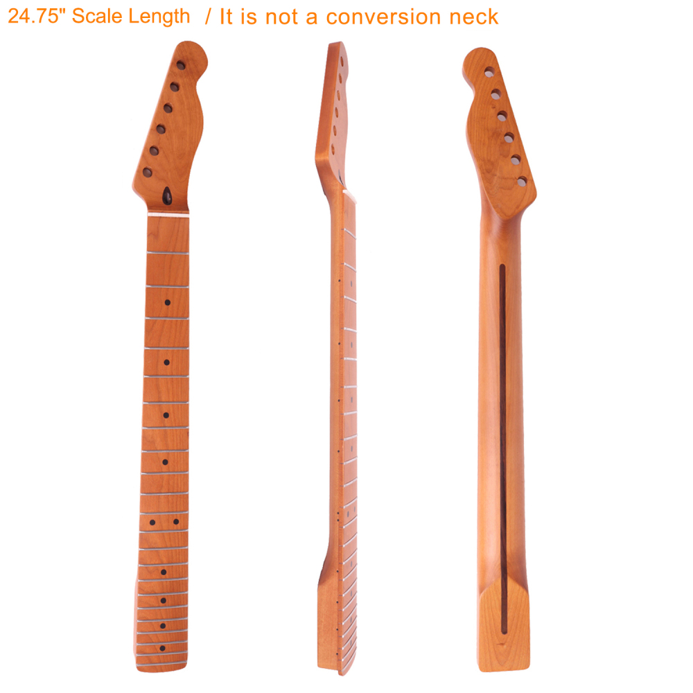 24.75" Scale Length Telecaster Guitar Neck Roasted Maple Neck 12" Radius 10 mm Holes 22 Frets Satin Finish