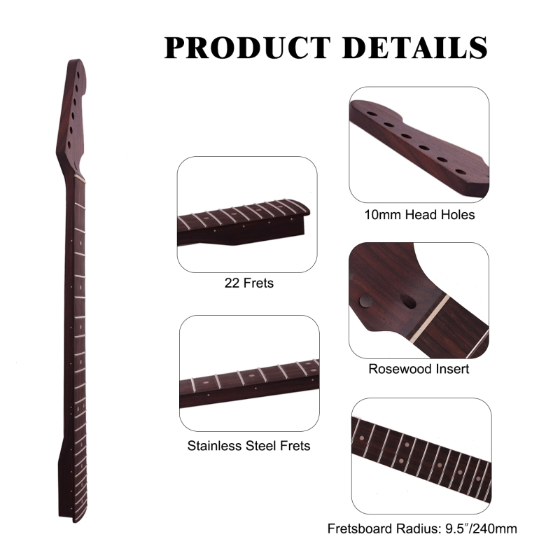 Premium Stratocaster Quarter Sawn Rosewood Guitar Neck Rosewood Fretboard 9.5" Radius 10 mm Holes 22 Frets Satin Finish Master Build