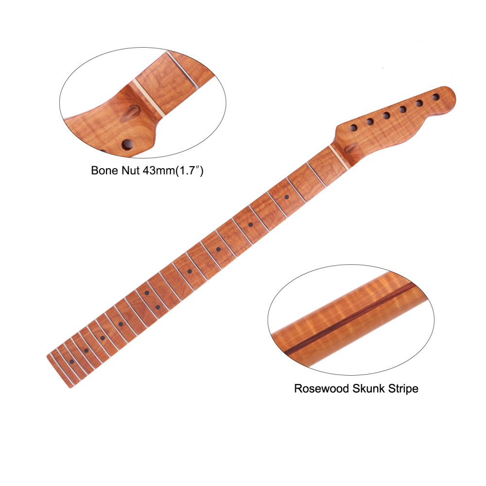 Premium Telecaster Guitar Neck AAAAA Roasted Canadian Flame Maple Fretboard 9.5" Radius 10 mm Holes 22 Frets Satin Finish Master Build