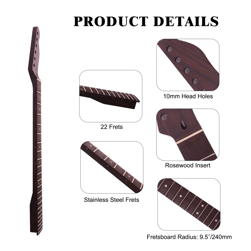 Premium Telecaster Quarter Sawn Rosewood Guitar Neck Rosewood Fretboard 9.5" Radius 10 mm Holes 22 Frets Satin Finish Master Build