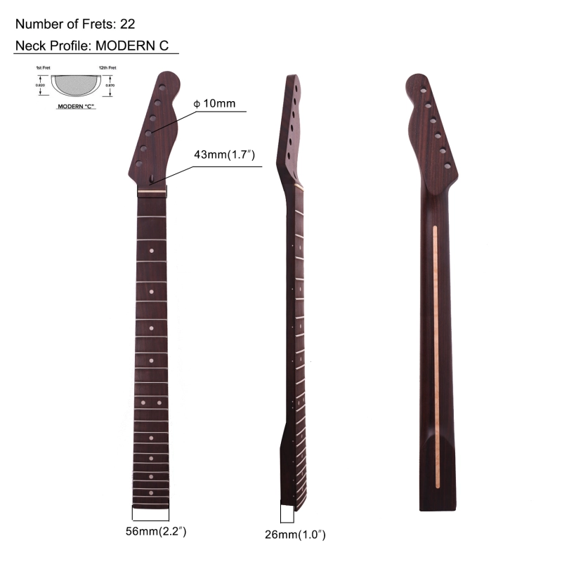 Premium Telecaster Quarter Sawn Rosewood Guitar Neck Rosewood Fretboard 9.5" Radius 10 mm Holes 22 Frets Satin Finish Master Build