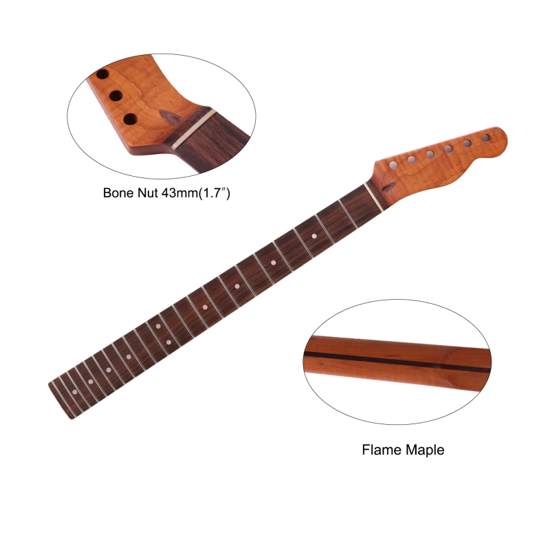 Premium Telecaster Guitar Neck AAAAA Roasted Canadian Flame Maple Fretboard 9.5" Radius 10 mm Holes 22 Frets Satin Finish Master Build
