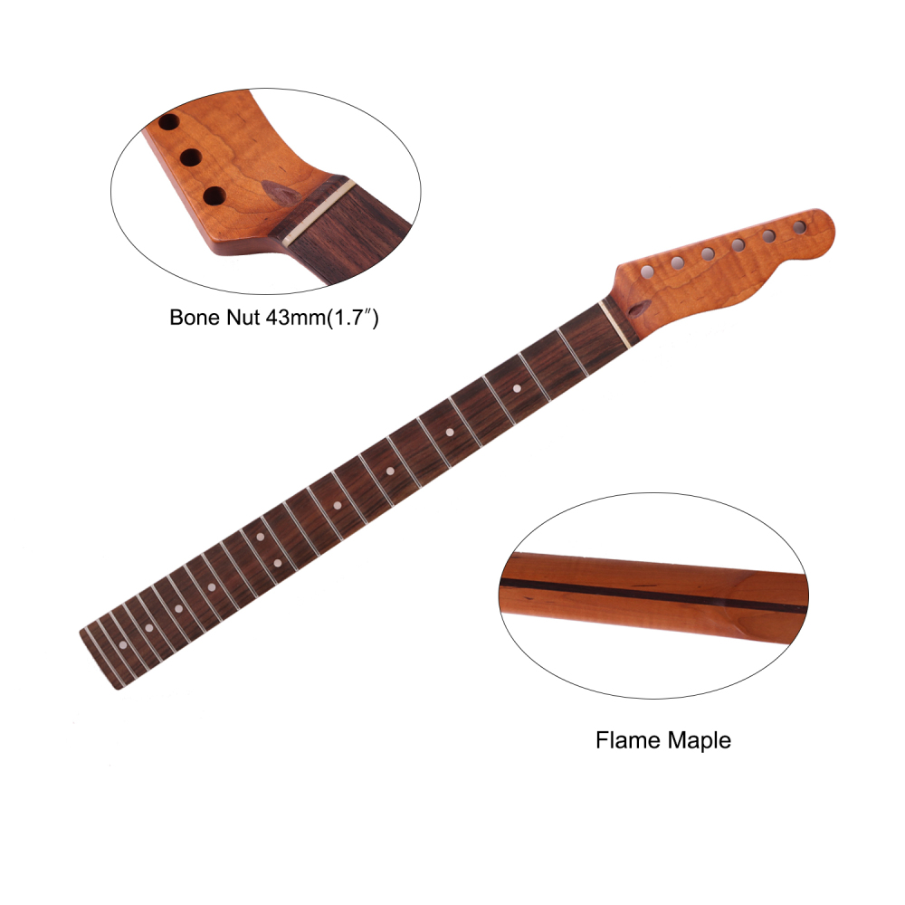 Premium Telecaster Guitar Neck AAAAA Roasted Canadian Flame Maple Fretboard 9.5" Radius 10 mm Holes 22 Frets Satin Finish Master Build