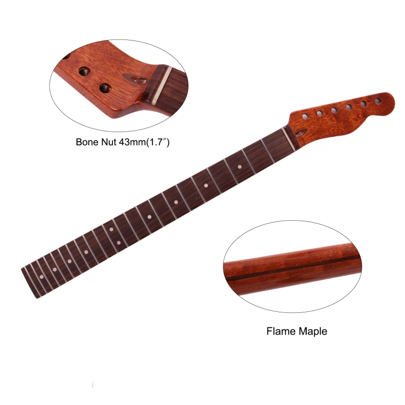 Telecaster  Guitar Neck Rosewood Fretboard Maple Neck 12" Radius 10 mm Holes 22 Frets Gloss Finish Acrylic Block Inlay