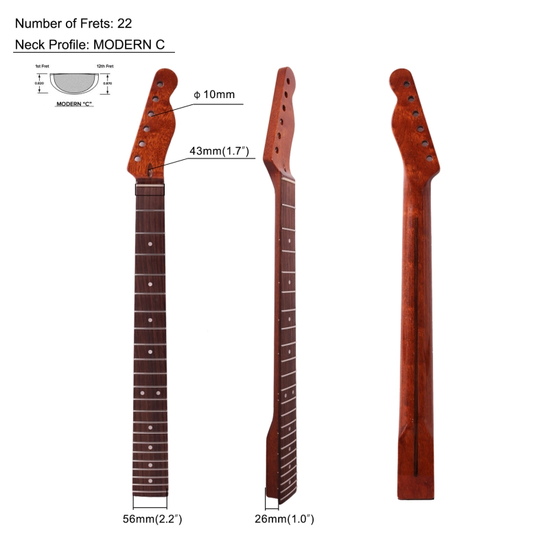 Telecaster  Guitar Neck Rosewood Fretboard Maple Neck 12" Radius 10 mm Holes 22 Frets Gloss Finish Acrylic Block Inlay