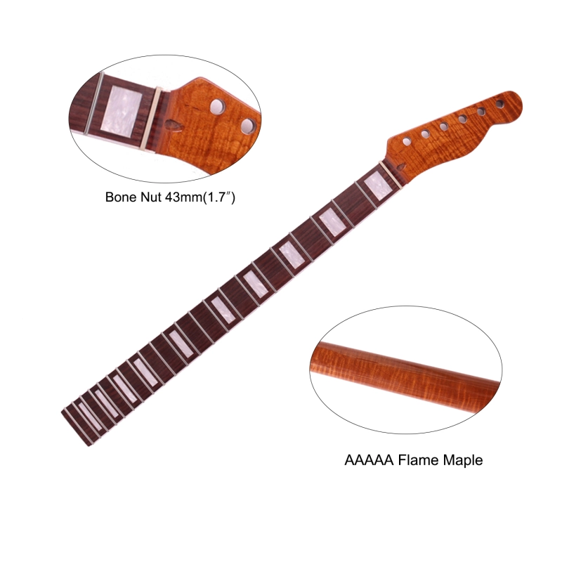 Telecaster  Guitar Neck Rosewood Fretboard Maple Neck 12" Radius 10 mm Holes 22 Frets Gloss Finish Acrylic Block Inlay