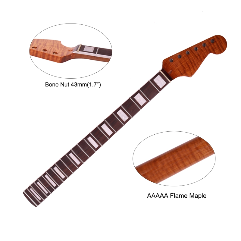 Stratocaster Guitar Neck Rosewood Fretboard Maple Neck 12" Radius 10 mm Holes 22 Frets Gloss Finish Acrylic Block Inlay