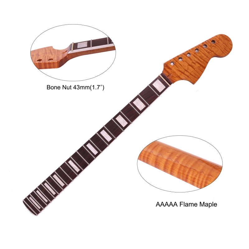 Stratocaster Guitar Neck Rosewood Fretboard Maple Neck 12" Radius 10 mm Holes 22 Frets Gloss Finish Acrylic Block Inlay