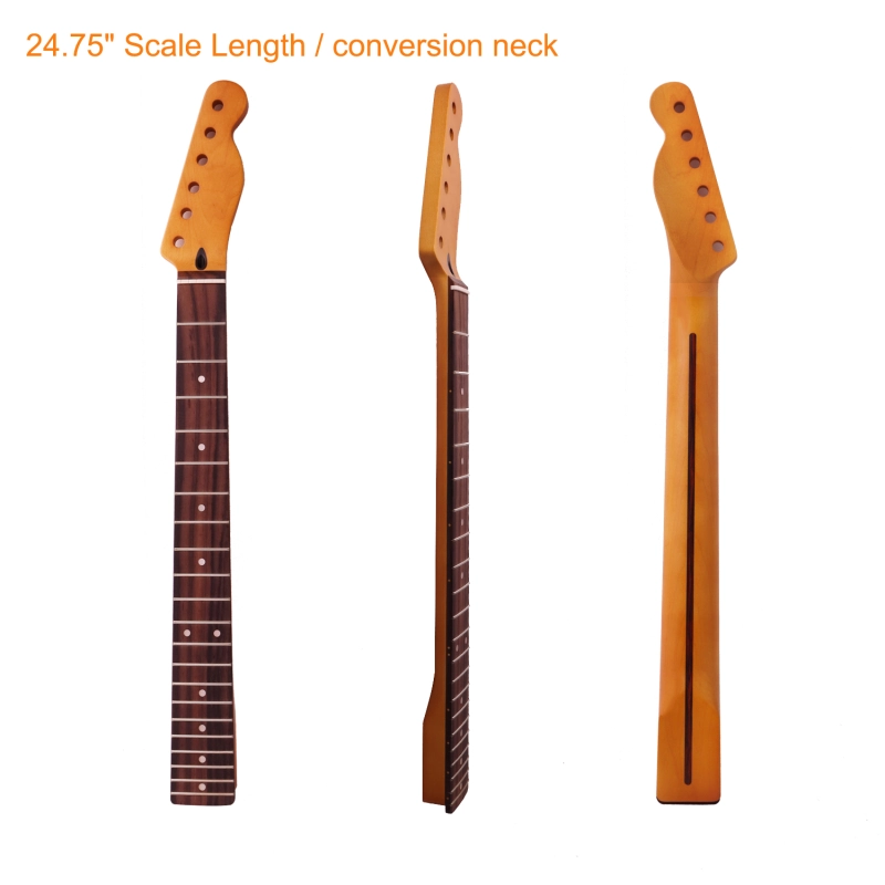 【Conversion】24.75" Scale Length Telecaster Guitar Neck Rosewood Fretboard Maple Neck 12" Radius 10 mm Holes 21 Frets Satin Finish