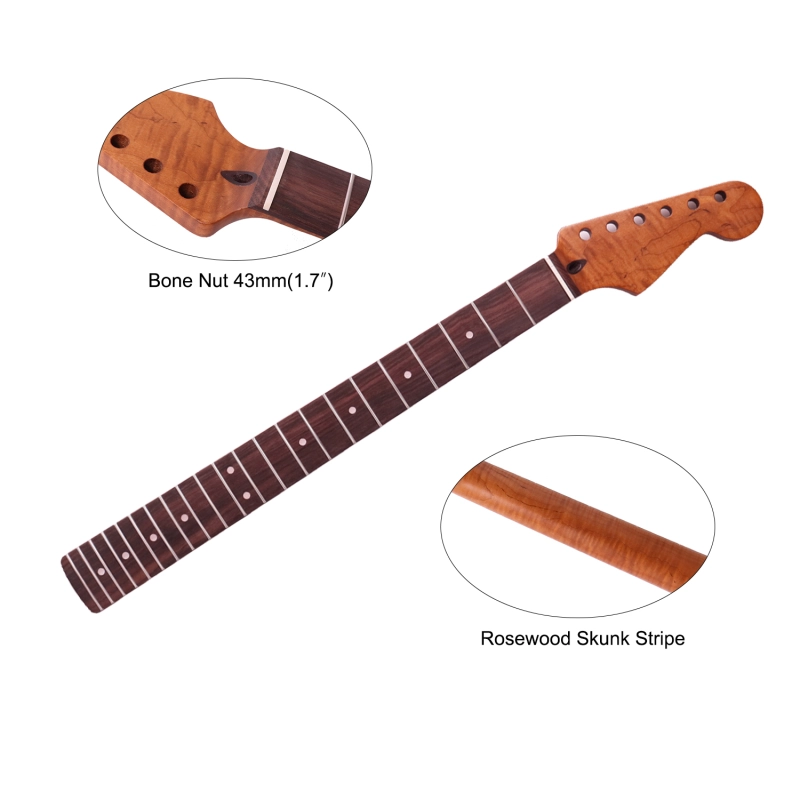 AAAAA Flame Maple  Stratocaster Guitar Neck Rosewood Fretboard Maple Neck 12 Radius10 mm Holes 22 Frets Satin Finish