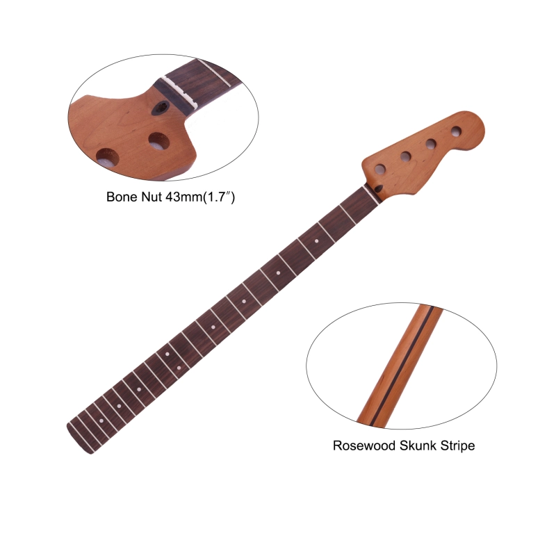 4 Strings Precision Bass Guitar Neck Roasted Maple Neck 12" Radius 18 mm Holes 21 Frets Satin Finish