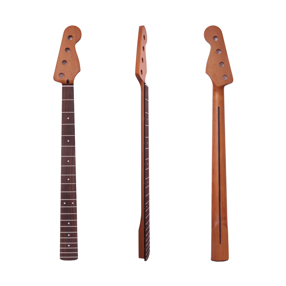 4 Strings Precision Bass Guitar Neck Roasted Maple Neck 12" Radius 18 mm Holes 21 Frets Satin Finish