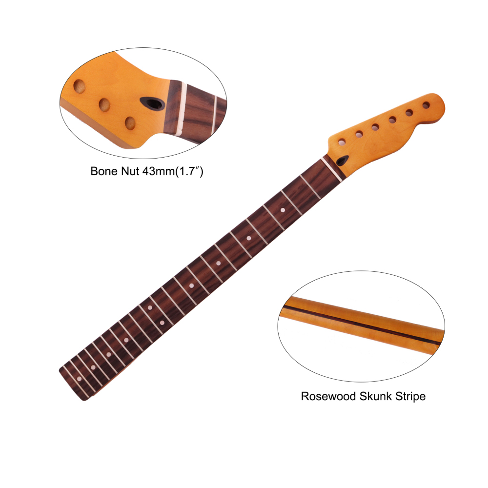 【Conversion】28" Scale Length Telecaster Guitar Neck Rosewood Fretboard Maple Neck 12" Radius 10 mm Holes 22 Frets Satin Finish