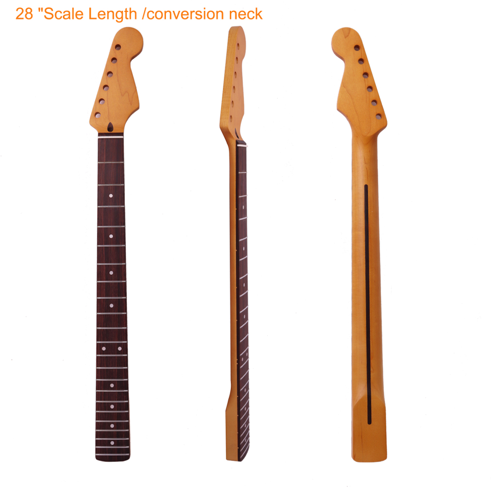 【Conversion】28" Scale Length Stratocaster Guitar Neck Rosewood Fretboard Maple Neck 12" Radius 10 mm Holes 22 Frets Satin Finish
