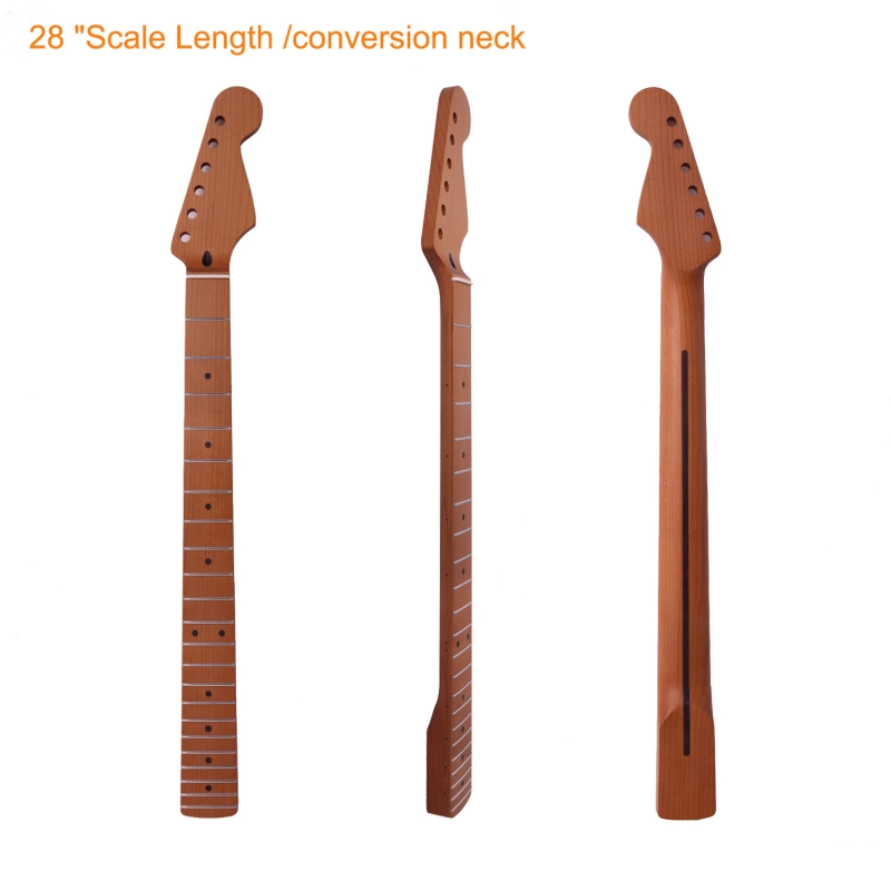 【Conversion】28" Scale Length Stratocaster Guitar Neck Roasted Maple Neck 12" Radius 10 mm Holes 22 Frets Satin Finish